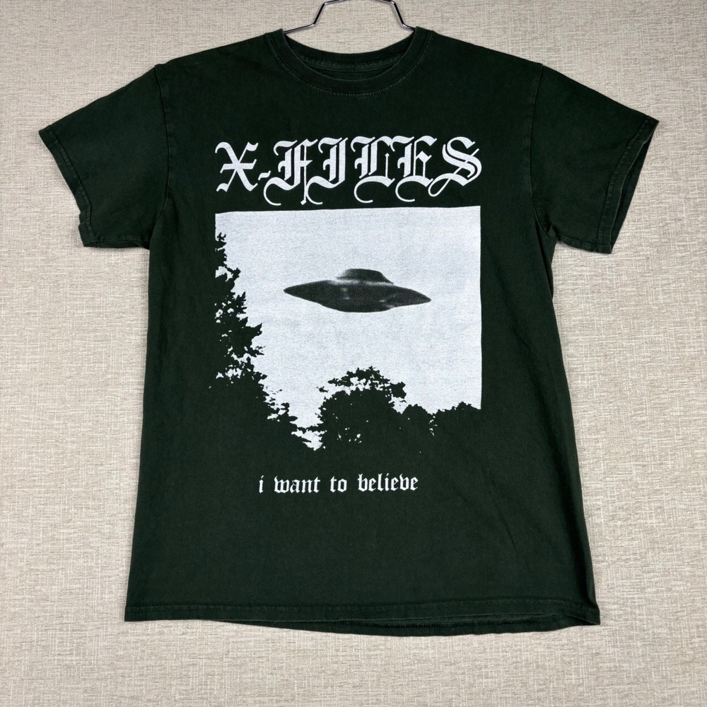 X-Files I Want to Believe UFO Graphic T-Shirt Mens Small Green Sci-Fi TV Show